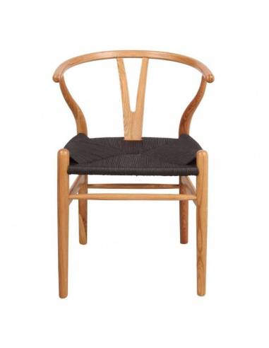 alt= sillón WISHBONE NATURAL Y ASIENTO NEGRO