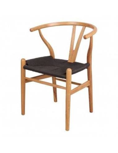 alt= sillón WISHBONE NATURAL Y ASIENTO NEGRO