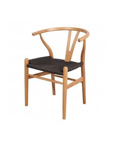 alt= sillón WISHBONE NATURAL Y ASIENTO NEGRO