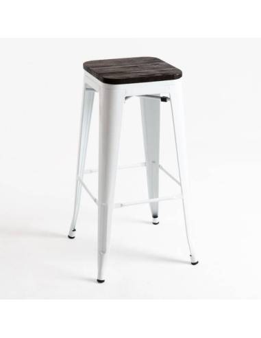 alt= taburete Tolix madera oscura