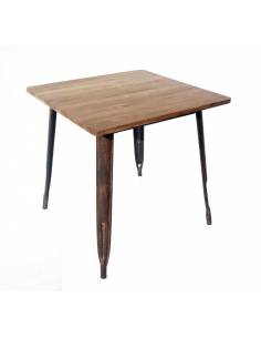 alt= Mesa Tolix Rustic madera 80x80