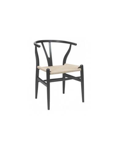 alt= sillón WISHBONE NEGRA Y ASIENTO NATURAL