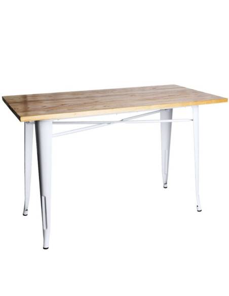alt= mesa Tolix madera natural